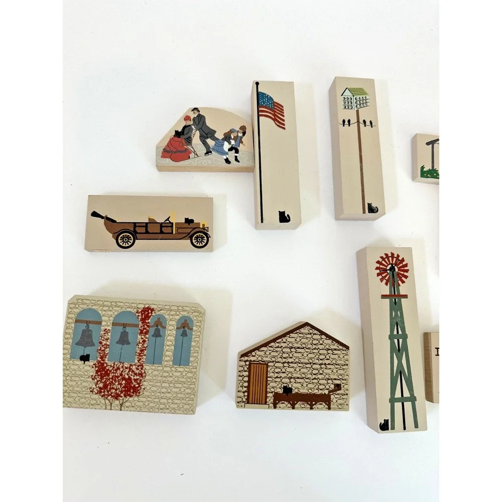 Cats Meow Village windmill USA Flag Laundry Firestruck‎ Silo Birdhouse Set 11